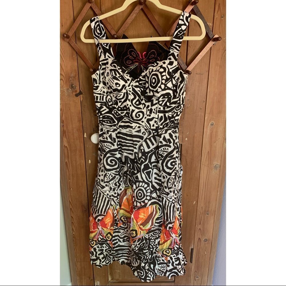 Phoebe Couture B/W Butterfly midi halter silk dress